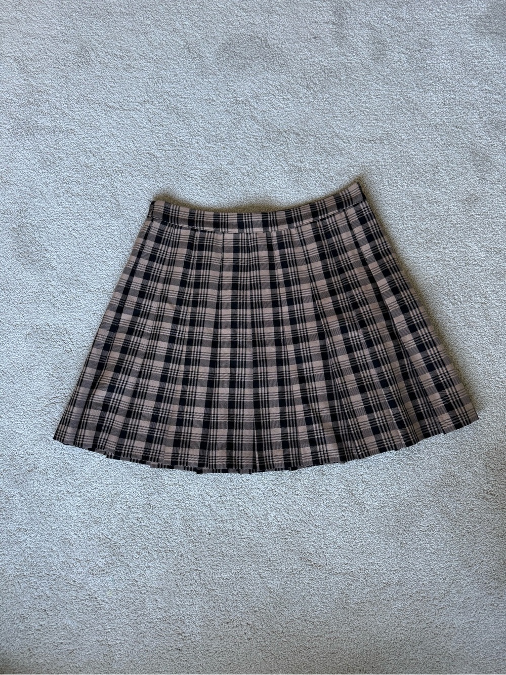 Ever New Plaid Pleated Skater Skirt - Black and Beige